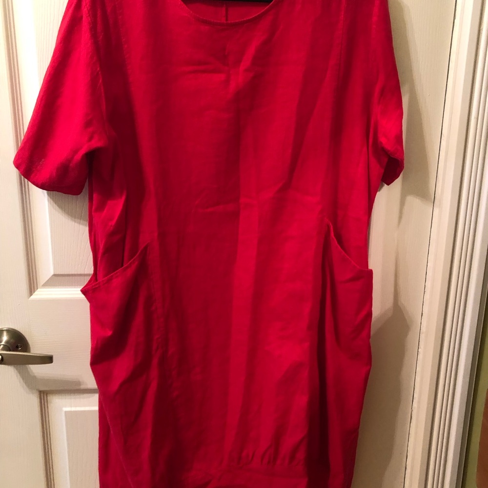 VIA SIGNORA Asymmetrical Women’s Linen Dress in Vibrant Red, Size 1X